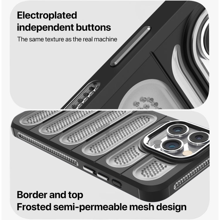 For iPhone 15 Cooling Armor Translucent Mesh Breathable Phone Case