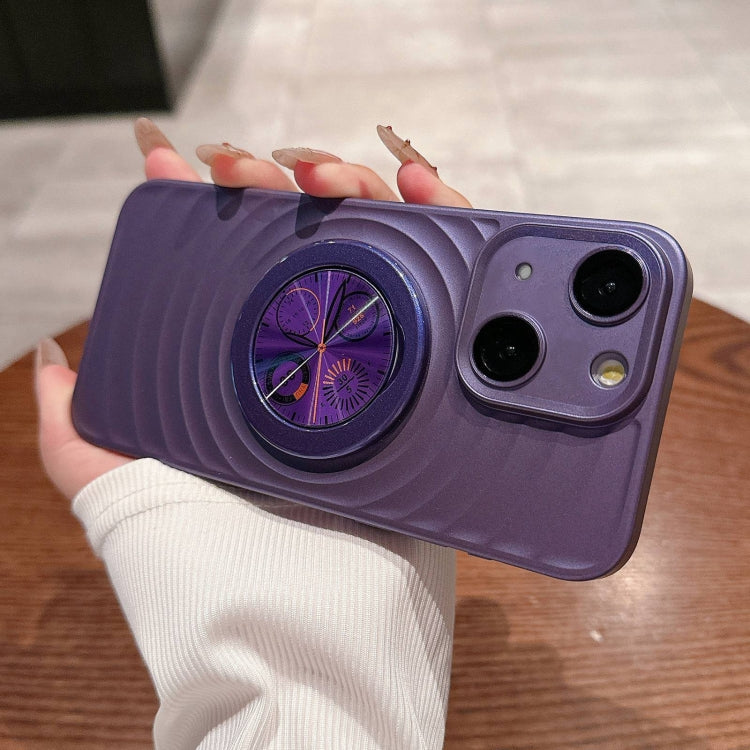 For iPhone 15 Wave Texture PC Shockproof Phone Case with Holder
