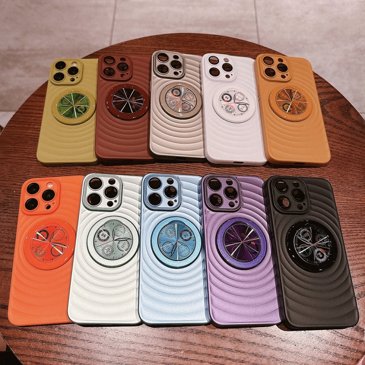 For iPhone 15 Pro Wave Texture PC Shockproof Phone Case with Holder