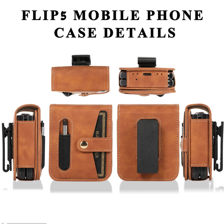 For Samsung Galaxy Z Flip5 5G PC Foldable Shockproof Leather Phone Case with Stylus
