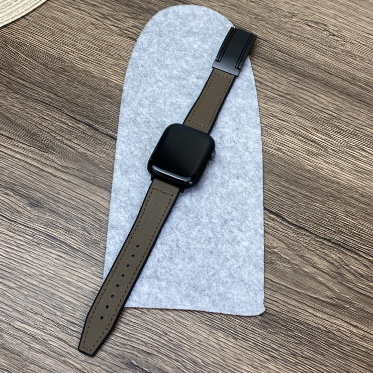 For Apple Watch Series 9 45mm Trapezoid Fold Magnetic Buckle Silicone PU Watch Band