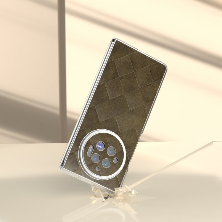 For vivo X Fold3 Frosted Transparent Frame Hinge Weave Plaid PU Phone Case
