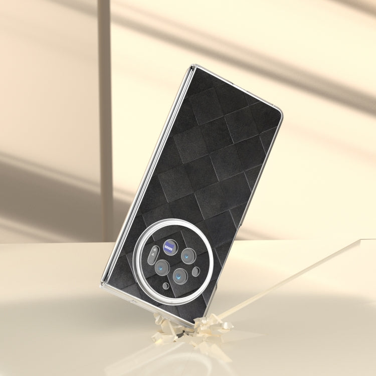 For vivo X Fold3 Frosted Transparent Frame Hinge Weave Plaid PU Phone Case