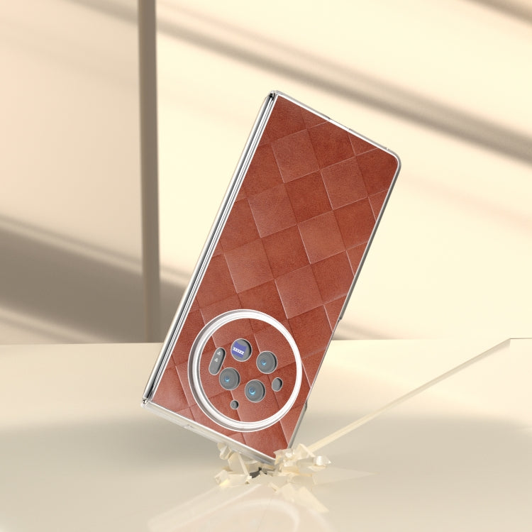 For vivo X Fold3 Frosted Transparent Frame Hinge Weave Plaid PU Phone Case