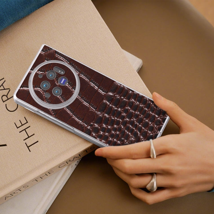 For vivo X Fold3 Frosted Transparent Edge Genuine Leather Crocodile Pattern Phone Case