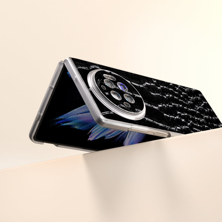 For vivo X Fold3 Frosted Transparent Edge Genuine Leather Crocodile Pattern Phone Case