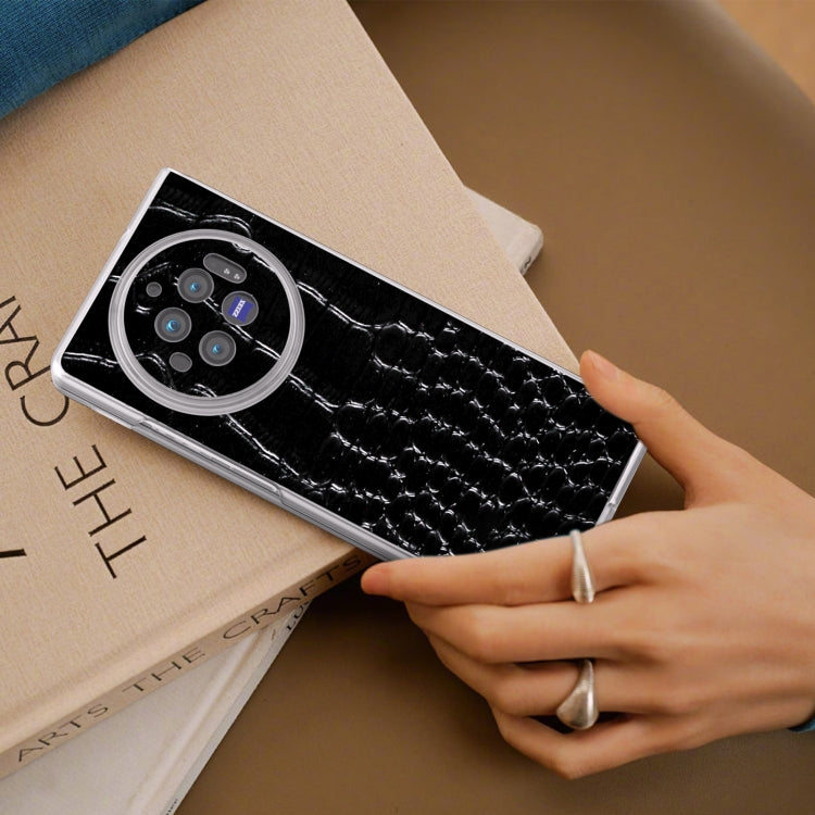 For vivo X Fold3 Frosted Transparent Edge Genuine Leather Crocodile Pattern Phone Case