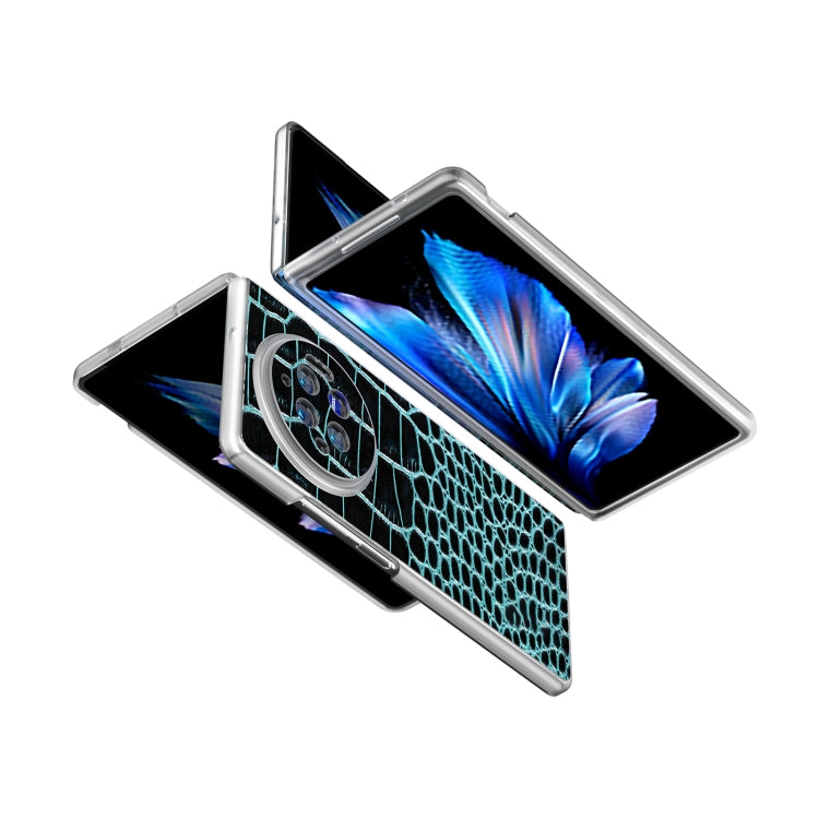 For vivo X Fold3 Frosted Transparent Edge Genuine Leather Crocodile Pattern Phone Case