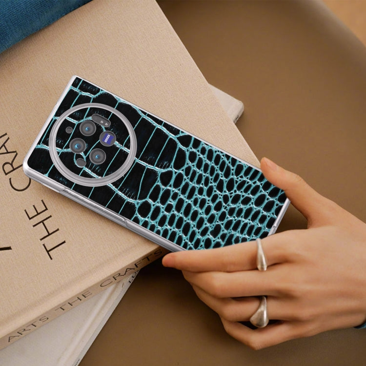 For vivo X Fold3 Frosted Transparent Edge Genuine Leather Crocodile Pattern Phone Case