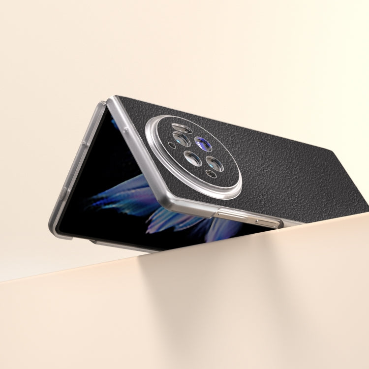 For vivo X Fold3 Frosted Transparent Edge Genuine Leather Wave Phone Case