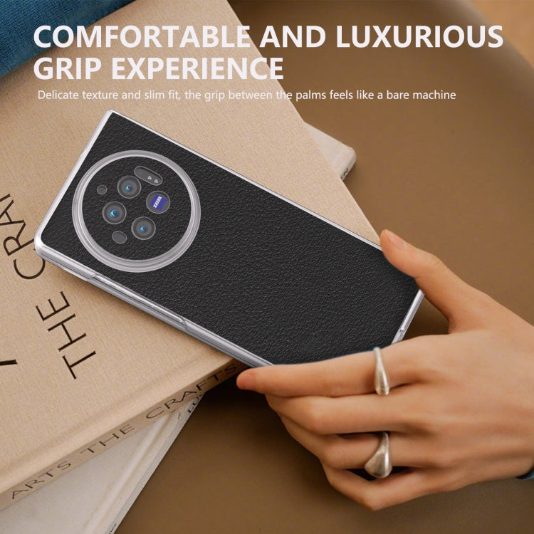 For vivo X Fold3 Frosted Transparent Edge Genuine Leather Wave Phone Case