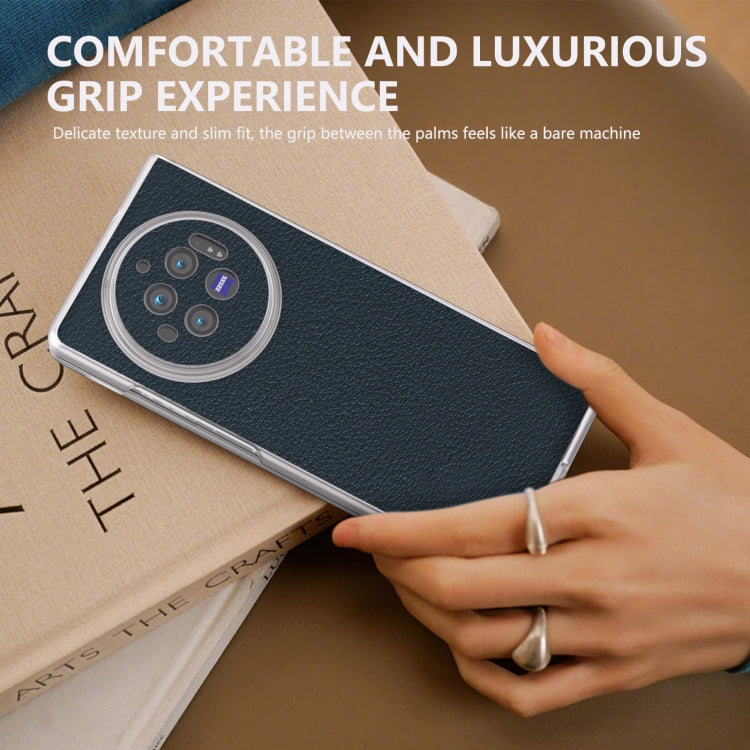 For vivo X Fold3 Frosted Transparent Edge Genuine Leather Wave Phone Case