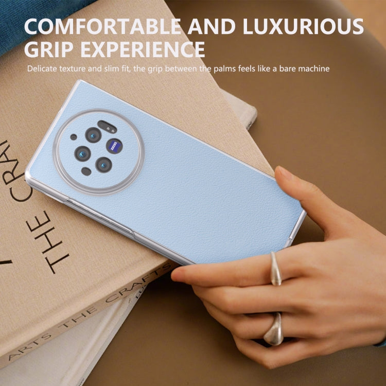 For vivo X Fold3 Frosted Transparent Edge Genuine Leather Wave Phone Case