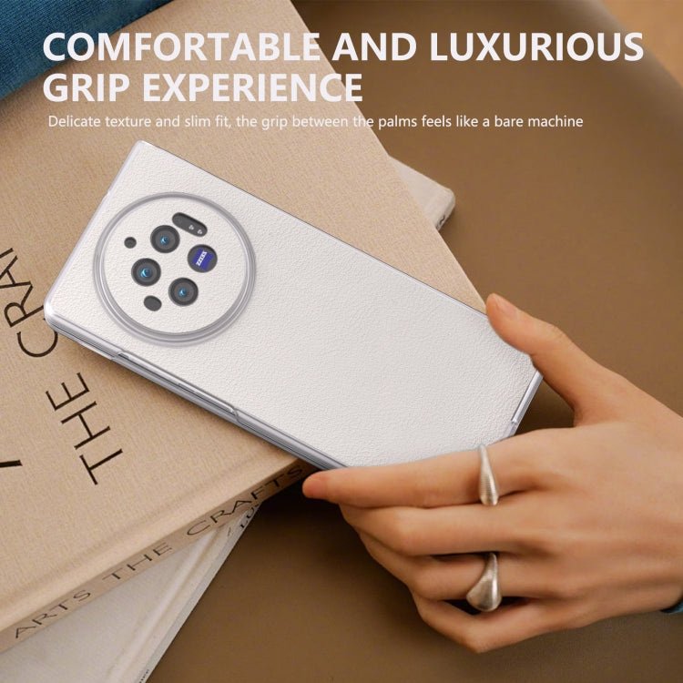 For vivo X Fold3 Frosted Transparent Edge Genuine Leather Wave Phone Case