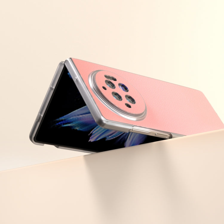 For vivo X Fold3 Frosted Transparent Edge Genuine Leather Wave Phone Case