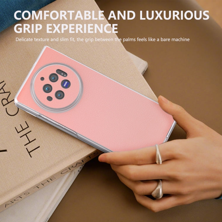 For vivo X Fold3 Frosted Transparent Edge Genuine Leather Wave Phone Case