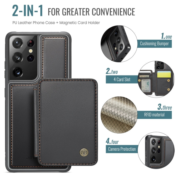 For Samsung Galaxy S21 Ultra 5G JEEHOOD J05 Business Magnetic Style RFID Leather Phone Case