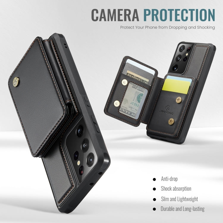 For Samsung Galaxy S21 Ultra 5G JEEHOOD J05 Business Magnetic Style RFID Leather Phone Case