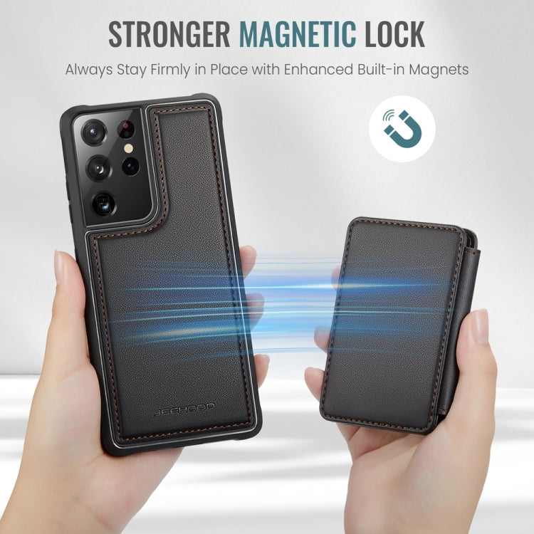 For Samsung Galaxy S21 Ultra 5G JEEHOOD J05 Business Magnetic Style RFID Leather Phone Case
