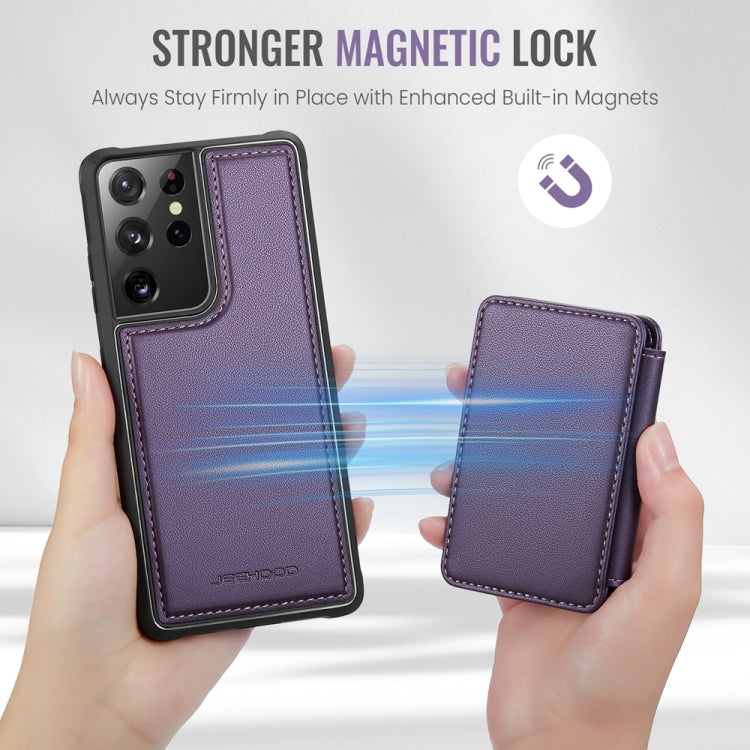 For Samsung Galaxy S21 Ultra 5G JEEHOOD J05 Business Magnetic Style RFID Leather Phone Case