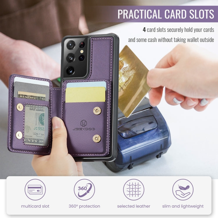 For Samsung Galaxy S21 Ultra 5G JEEHOOD J05 Business Magnetic Style RFID Leather Phone Case
