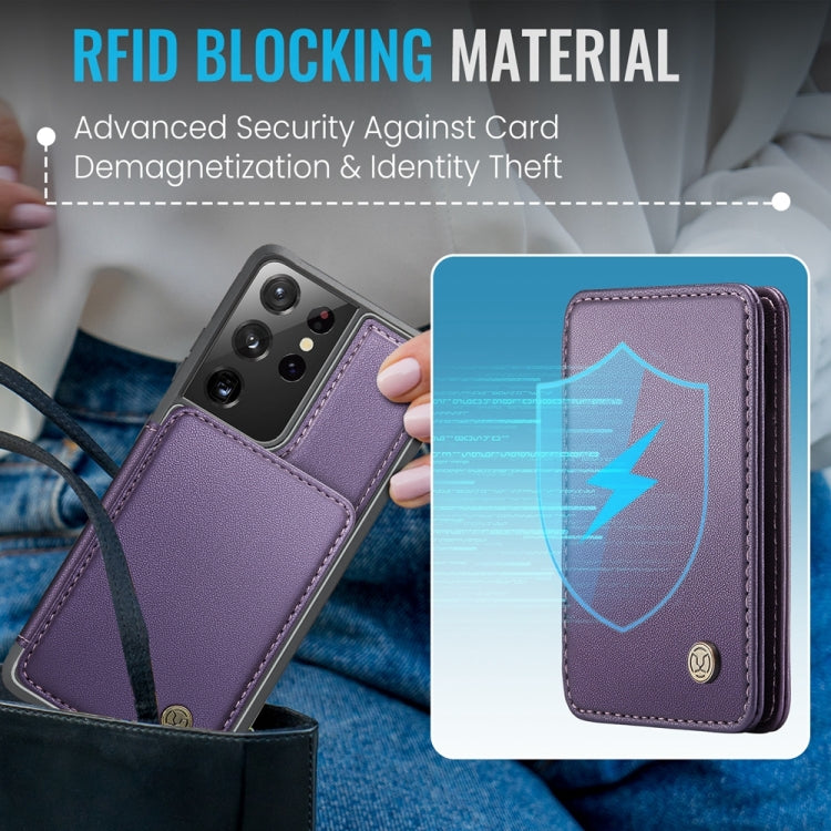 For Samsung Galaxy S21 Ultra 5G JEEHOOD J05 Business Magnetic Style RFID Leather Phone Case