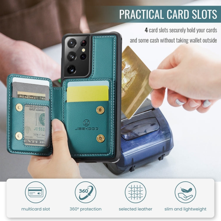 For Samsung Galaxy S21 Ultra 5G JEEHOOD J05 Business Magnetic Style RFID Leather Phone Case