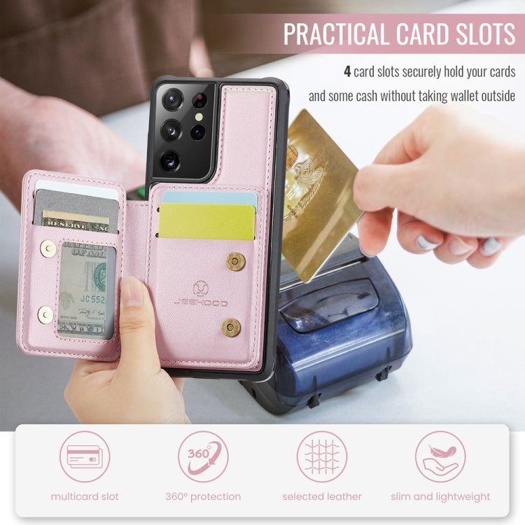 For Samsung Galaxy S21 Ultra 5G JEEHOOD J05 Business Magnetic Style RFID Leather Phone Case