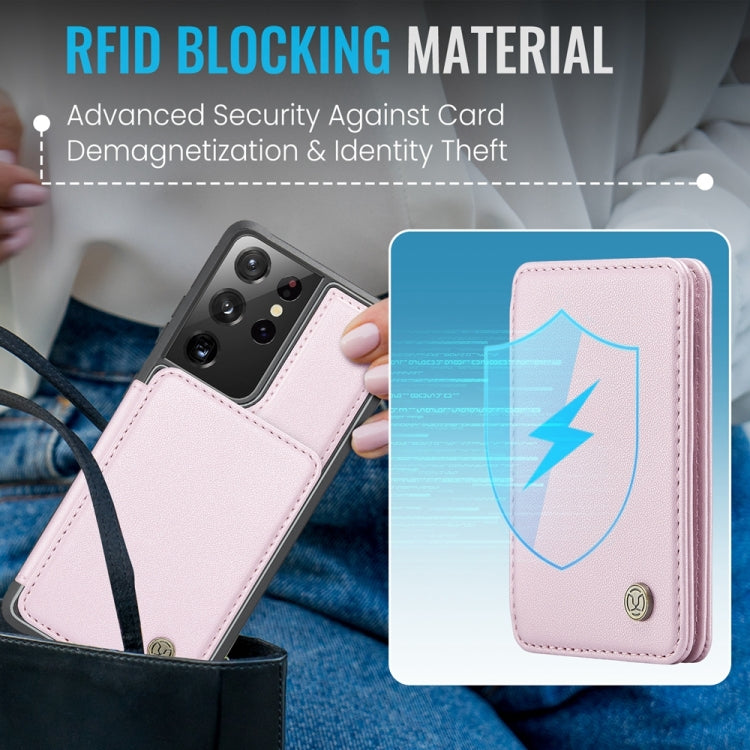 For Samsung Galaxy S21 Ultra 5G JEEHOOD J05 Business Magnetic Style RFID Leather Phone Case