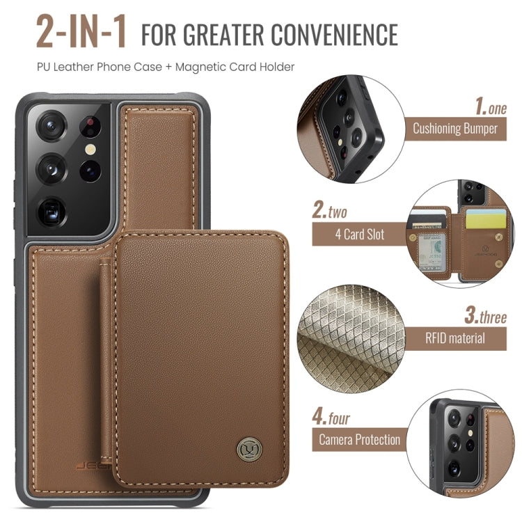 For Samsung Galaxy S21 Ultra 5G JEEHOOD J05 Business Magnetic Style RFID Leather Phone Case