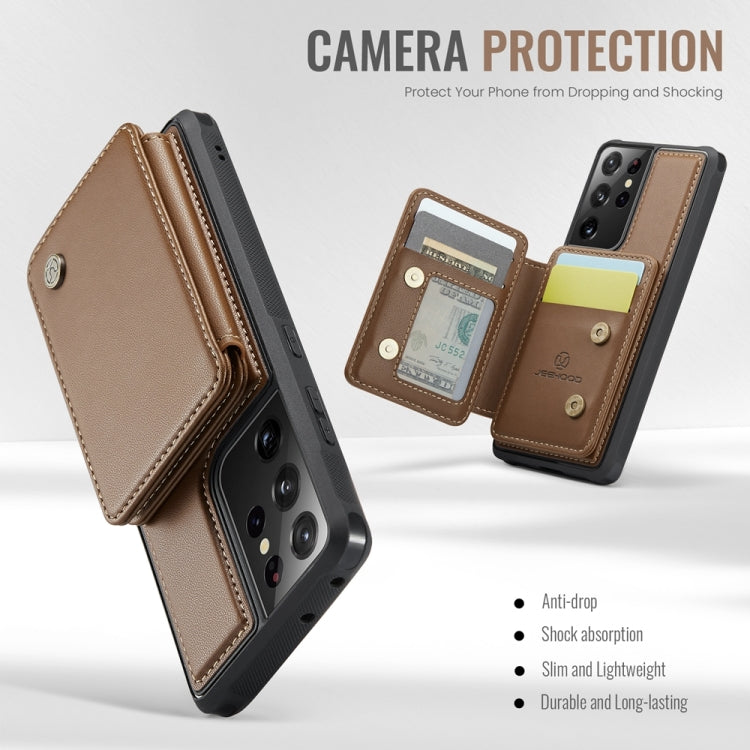 For Samsung Galaxy S21 Ultra 5G JEEHOOD J05 Business Magnetic Style RFID Leather Phone Case