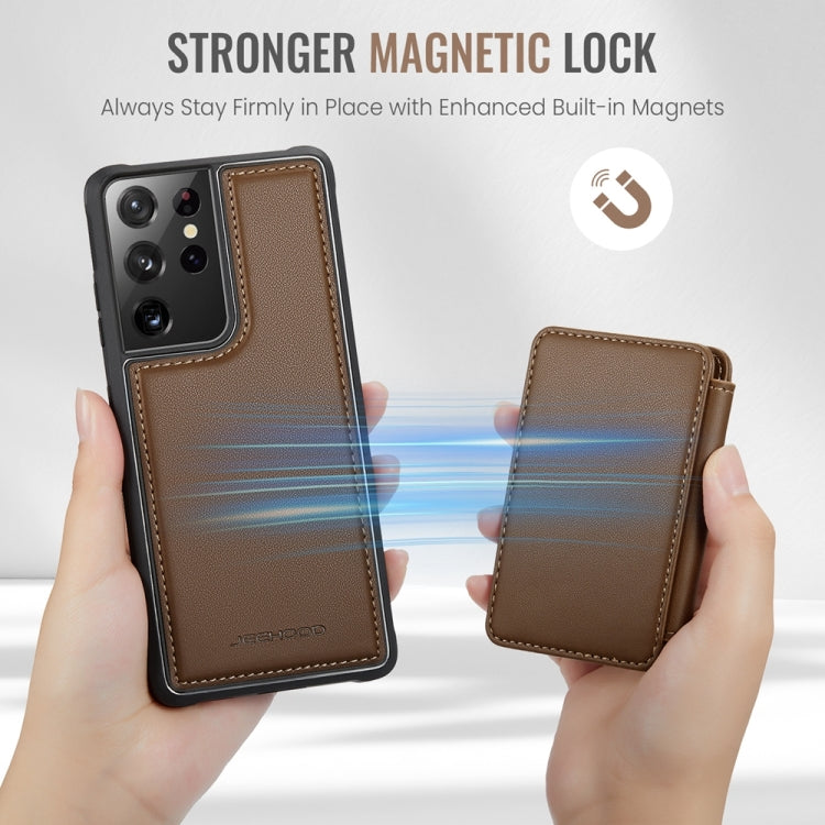 For Samsung Galaxy S21 Ultra 5G JEEHOOD J05 Business Magnetic Style RFID Leather Phone Case