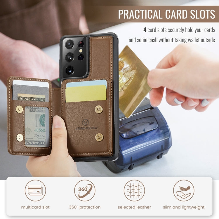For Samsung Galaxy S21 Ultra 5G JEEHOOD J05 Business Magnetic Style RFID Leather Phone Case