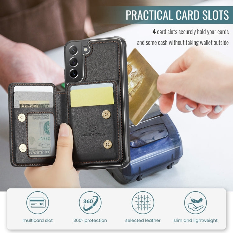 For Samsung Galaxy S21 FE 5G JEEHOOD J05 Business Magnetic Style RFID Leather Phone Case