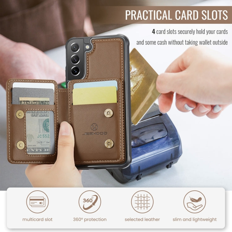 For Samsung Galaxy S21 FE 5G JEEHOOD J05 Business Magnetic Style RFID Leather Phone Case