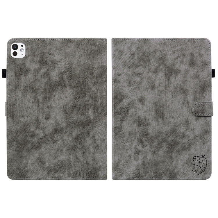 For iPad Pro 11 2025 / 2024 Embossed Tiger Pattern Leather Tablet Case