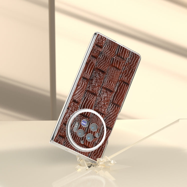 For vivo X Fold3 Frosted Transparent Edge Genuine Leather Mahjong Pattern Phone Case