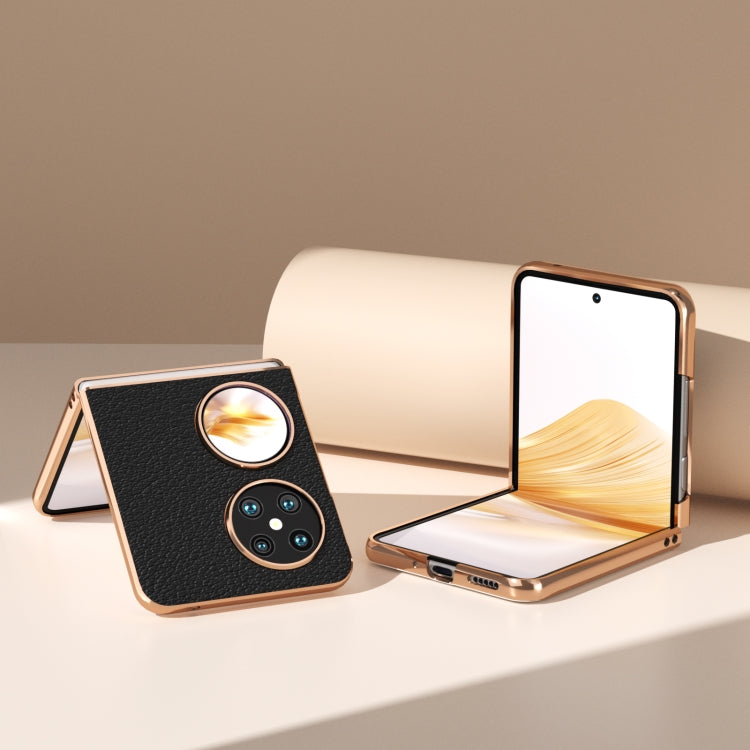 For Huawei Pocket 2 Nano Plating Genuine Leather Wave Series Phone Case