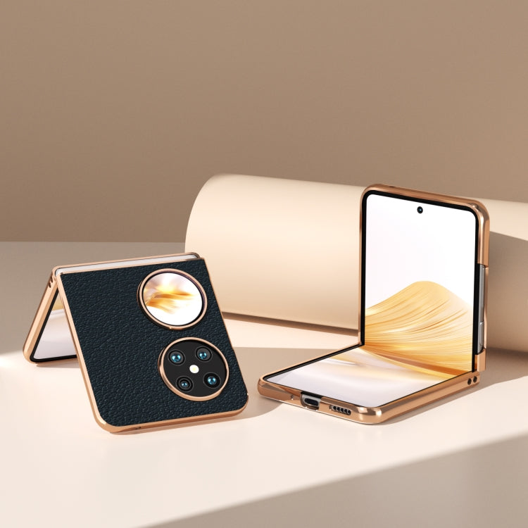 For Huawei Pocket 2 Nano Plating Genuine Leather Wave Series Phone Case