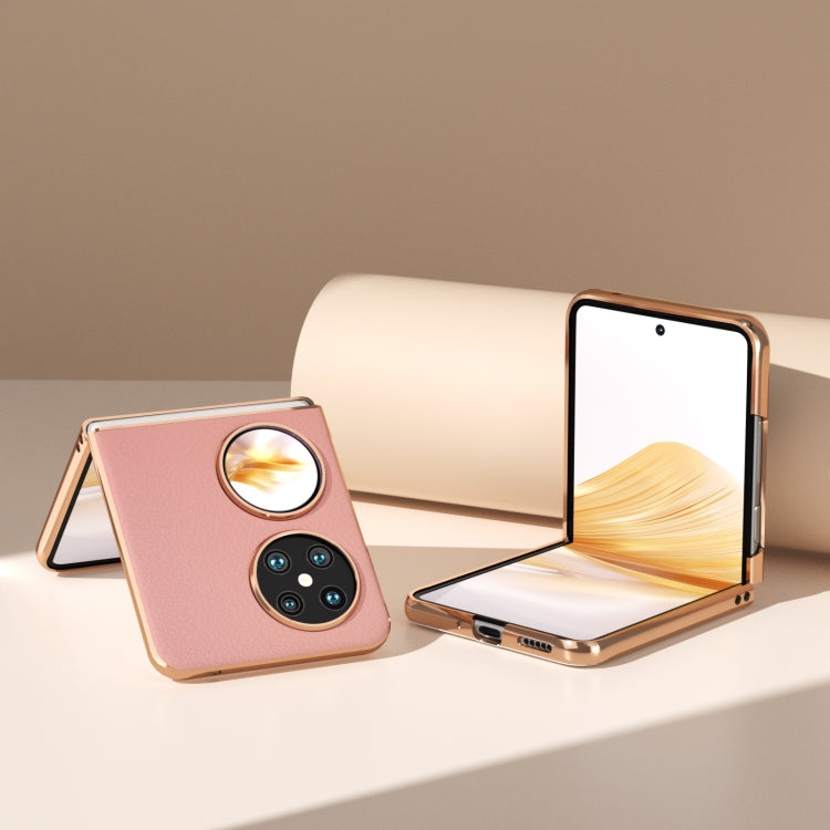 For Huawei Pocket 2 Nano Plating Genuine Leather Wave Series Phone Case
