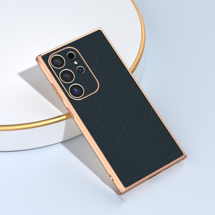 For Samsung Galaxy S24 Ultra 5G Nano Plating Genuine Leather Wave Series Phone Case