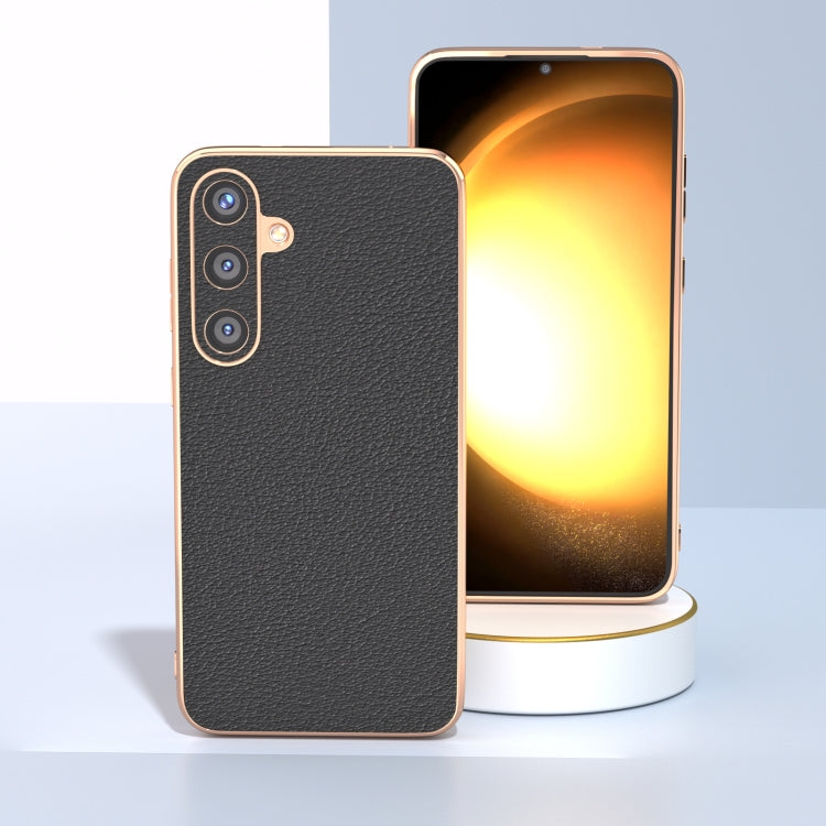 For Samsung Galaxy S24 5G Nano Plating Genuine Leather Wave Series Phone Case