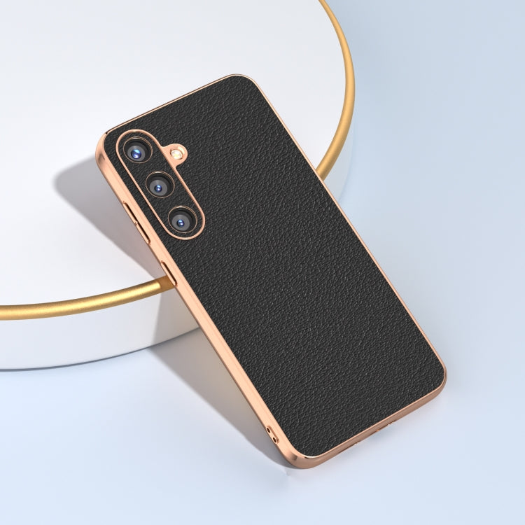 For Samsung Galaxy S24 5G Nano Plating Genuine Leather Wave Series Phone Case