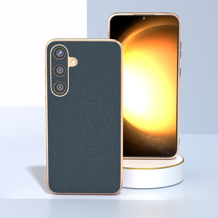 For Samsung Galaxy S24 5G Nano Plating Genuine Leather Wave Series Phone Case