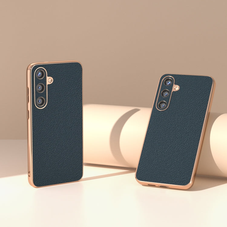 For Samsung Galaxy S24 5G Nano Plating Genuine Leather Wave Series Phone Case