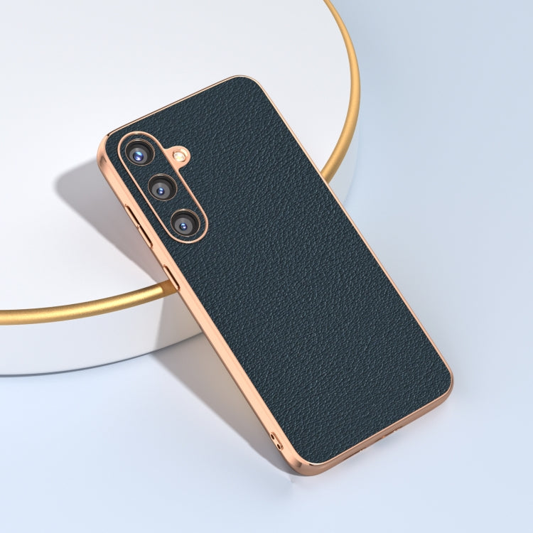 For Samsung Galaxy S24 5G Nano Plating Genuine Leather Wave Series Phone Case