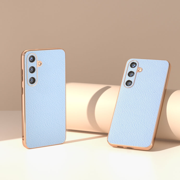 For Samsung Galaxy S24 5G Nano Plating Genuine Leather Wave Series Phone Case