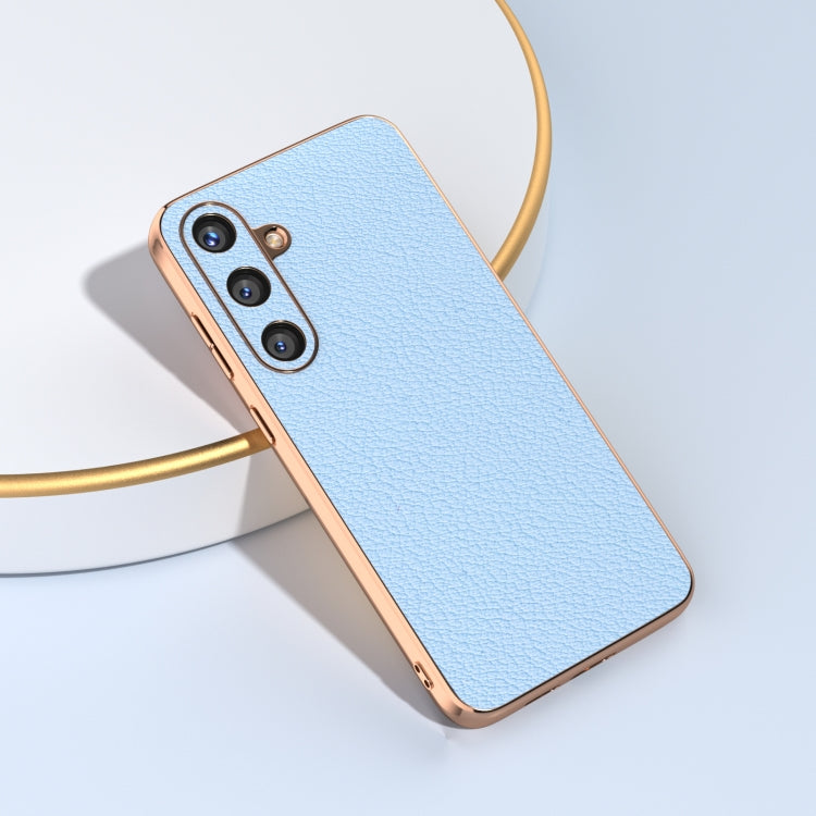 For Samsung Galaxy S24 5G Nano Plating Genuine Leather Wave Series Phone Case