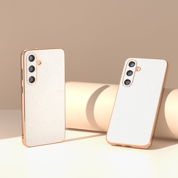 For Samsung Galaxy S24 5G Nano Plating Genuine Leather Wave Series Phone Case