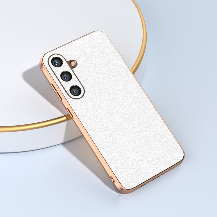 For Samsung Galaxy S24 5G Nano Plating Genuine Leather Wave Series Phone Case